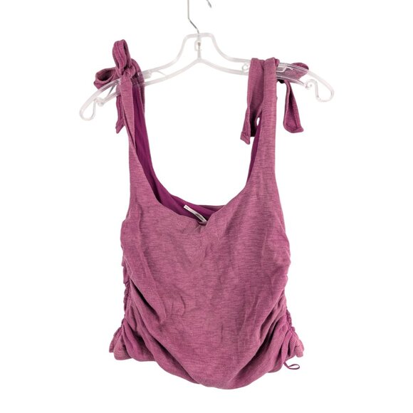 Free People Top Womens Medium Dragonfruit Rouched Cropped Tank - Picture 2 of 5